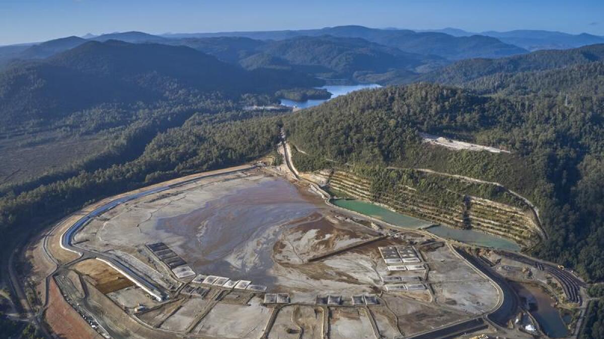 A file photo of an MMG mine tailings dam in Tasmania