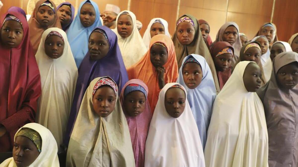 Recently freed schoolgirls who were held captive by Boko Haram in 2018