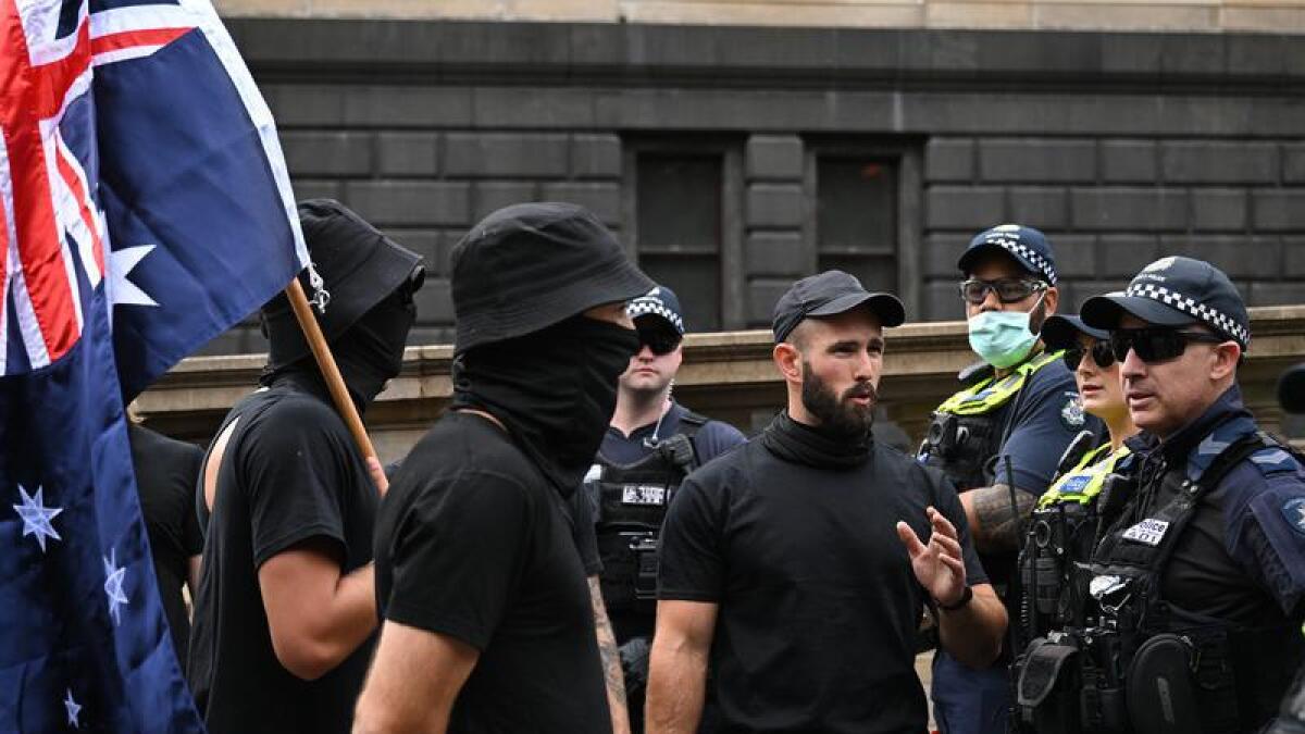 Neo-Nazi protest at transgender demonstration in Melbourne.