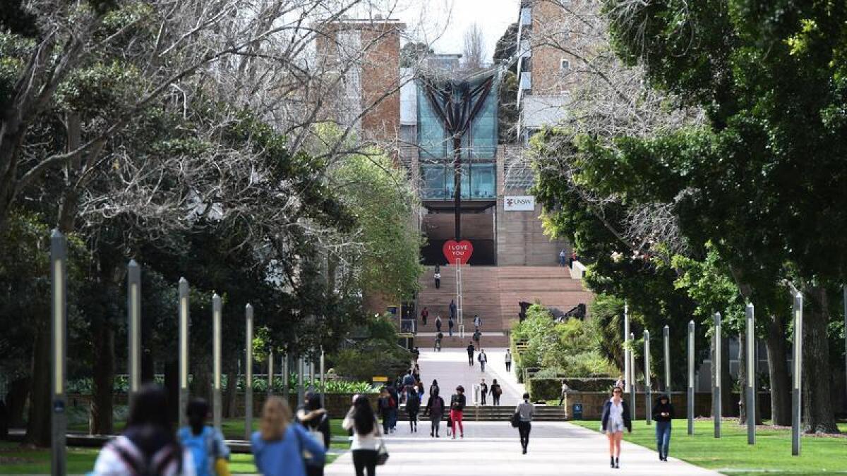 Students enter the University of New South Wales (UNSW) in Sydney