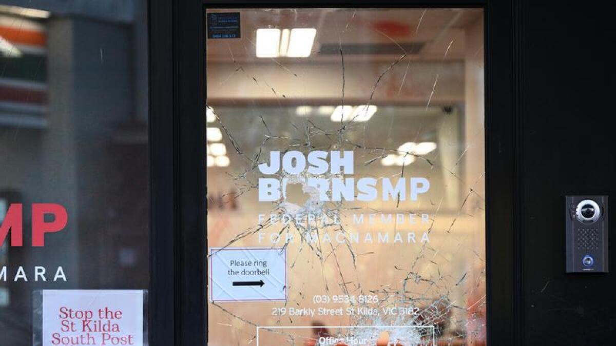 Damage at the office of Jewish Labor MP Josh Burns