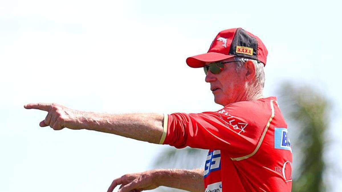 Wayne Bennett points the way for the Dolphins. 