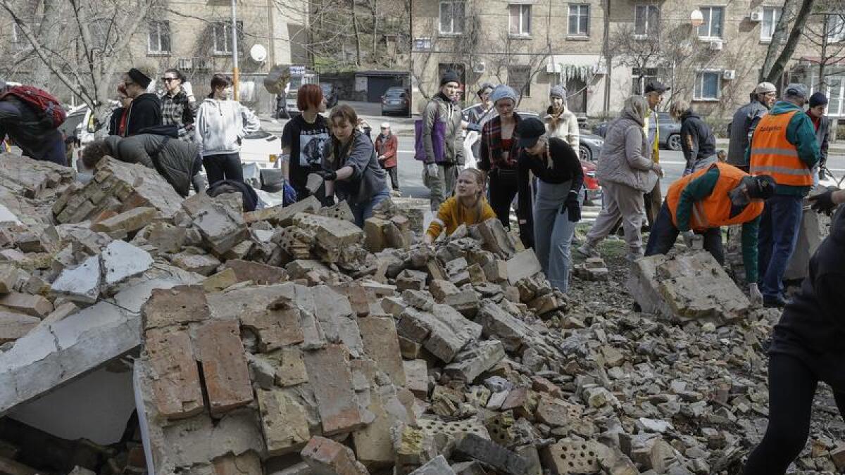 Debris left after a missile attack on Ukraine