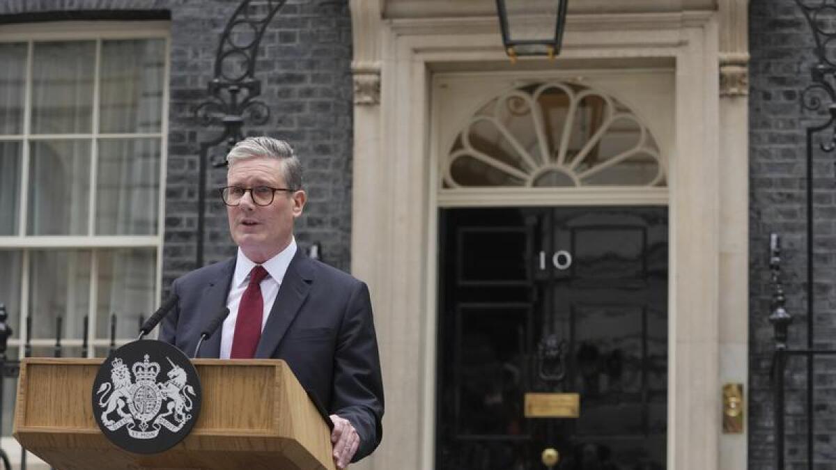 UK Prime Minister Kier Starmer speaks outside 10 Downing Street