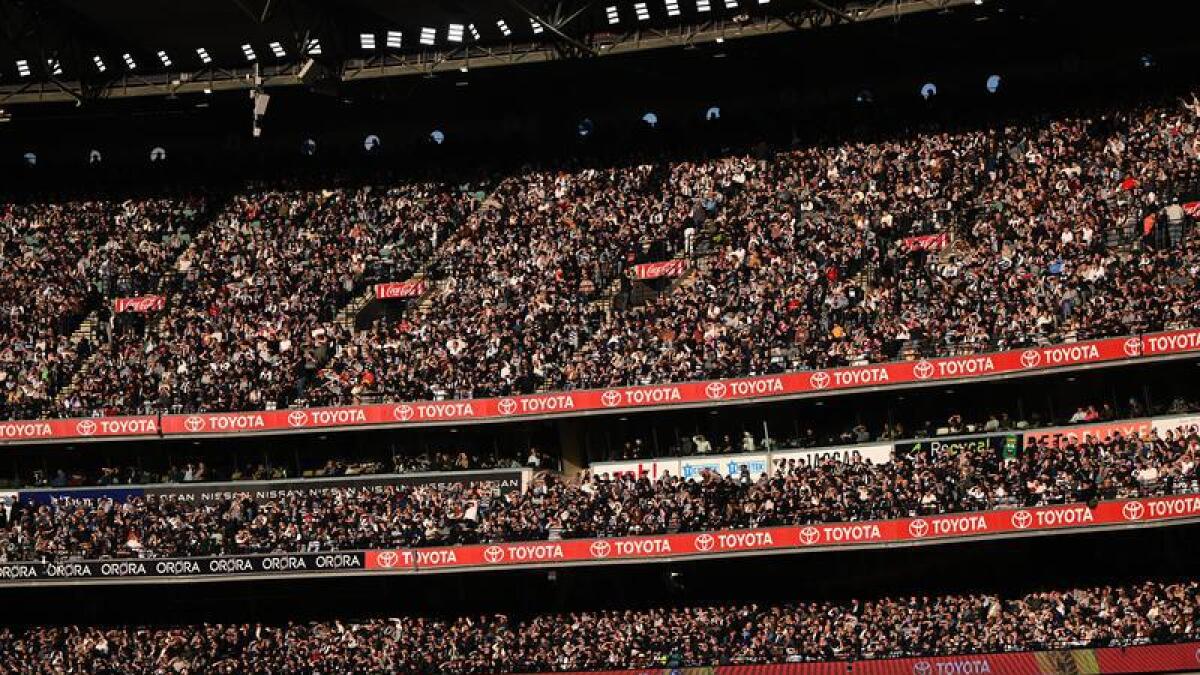 Football fans in a crowded stadium