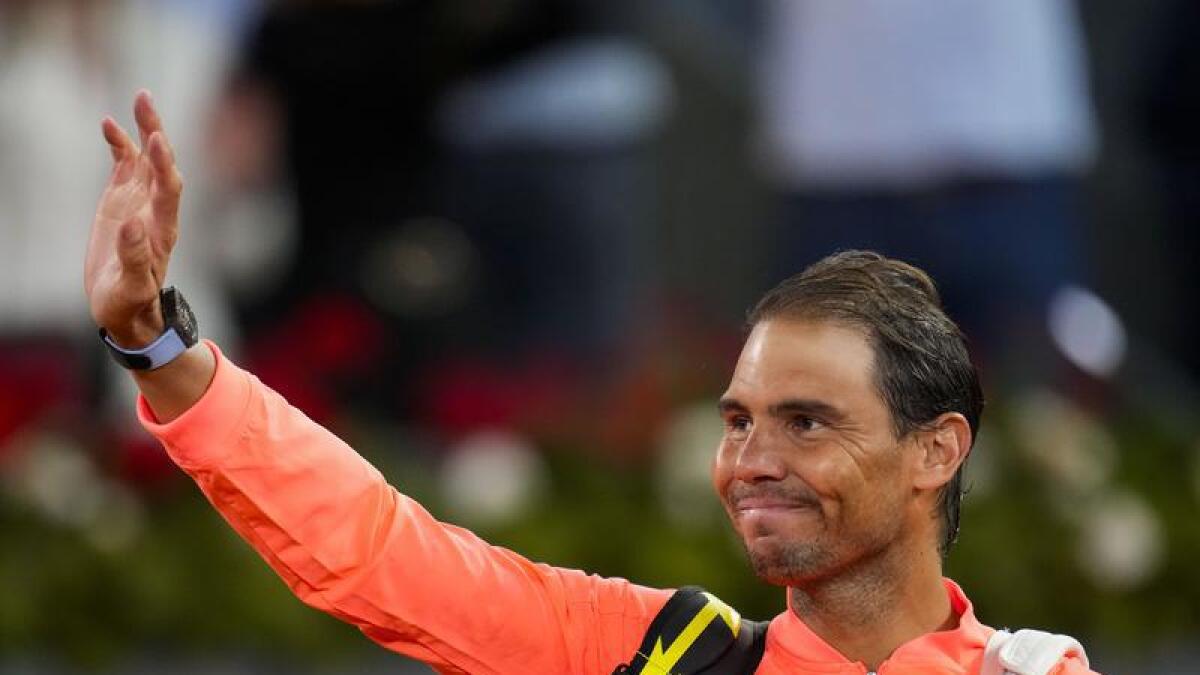 Spaniard Rafael Nadal waves to the crowd.