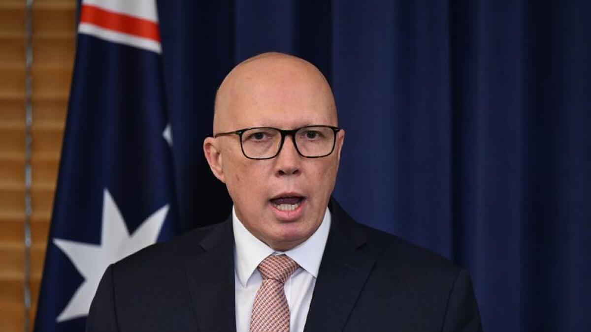 Peter Dutton at a press conference.