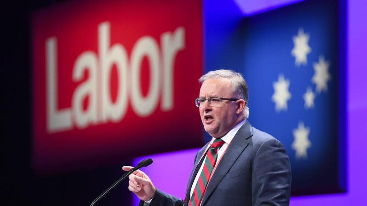 Anthony Albanese delivers her speech at Labor's national conference