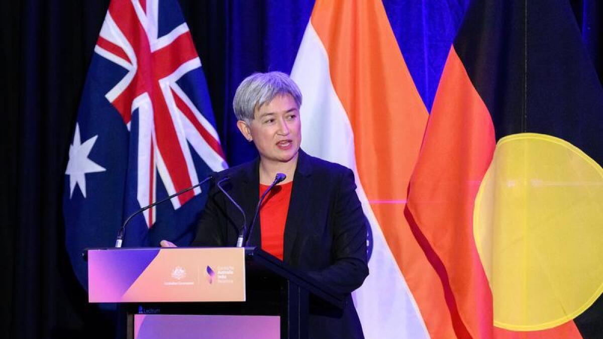Foreign Minister Penny Wong speaks at an event in Sydney.