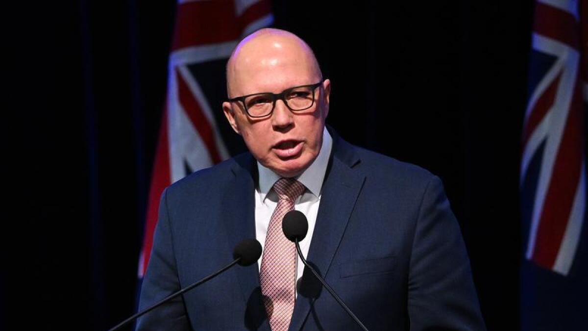 Peter Dutton speaks at the Victorian Liberal's state council meeting