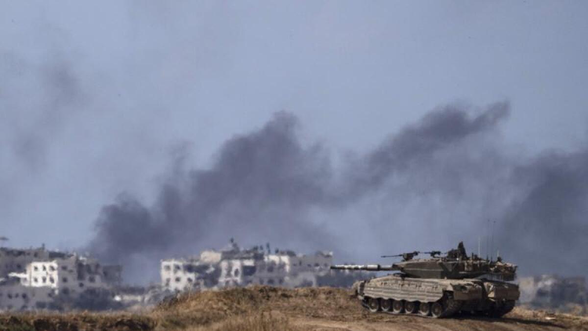 Israeli tank near the Gaza border