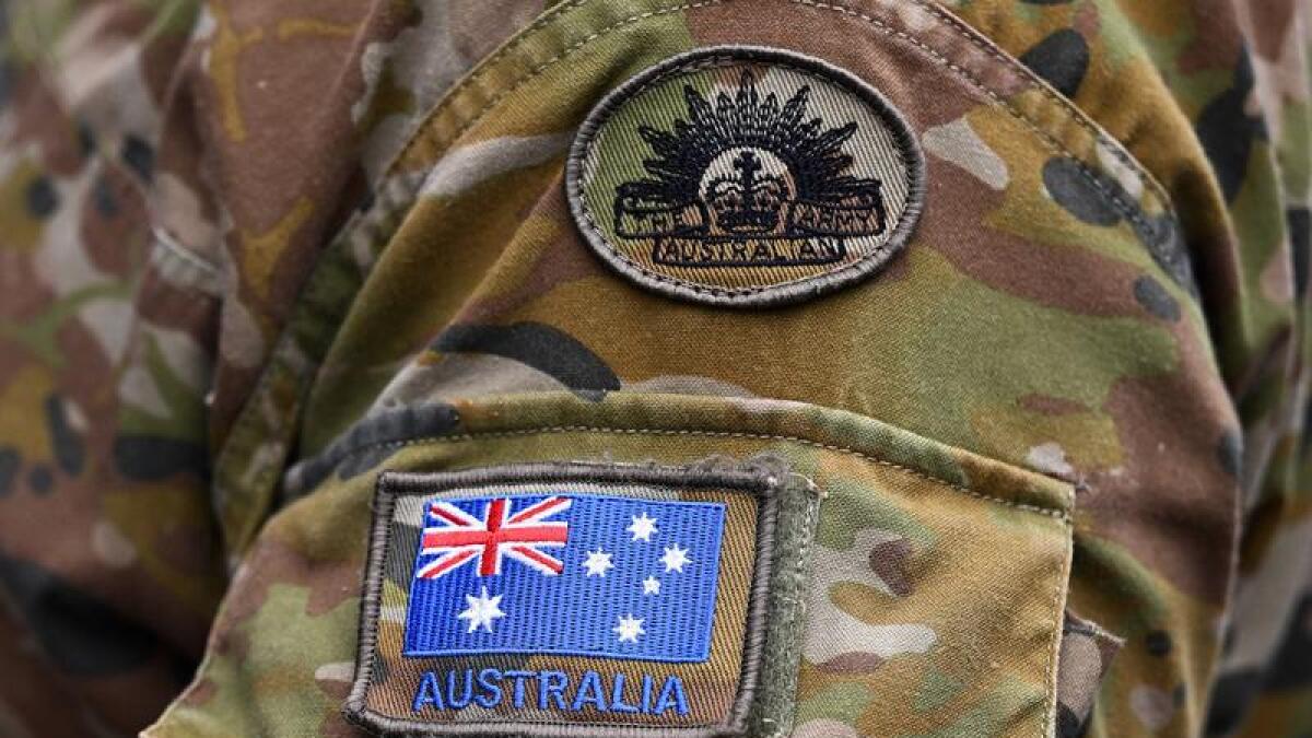 An Australian flag on the uniform of Australian Army personnel