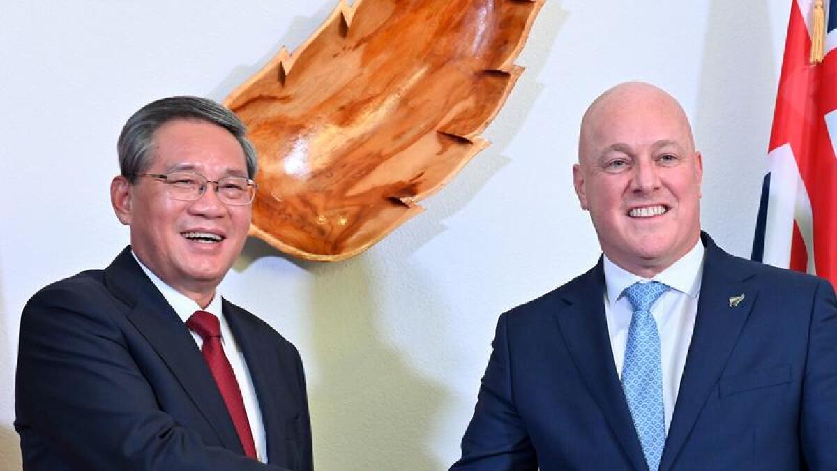 Chinese Premier Li Qiang and NZ Prime Minister Chris Luxon