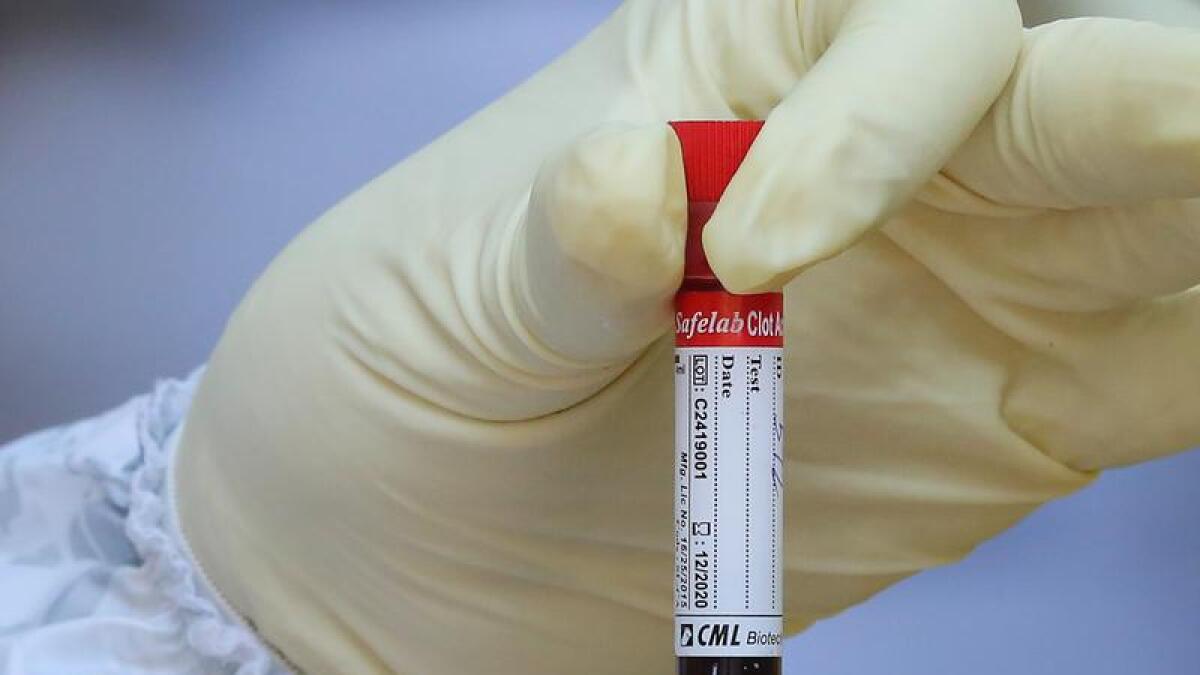 A health worker holding a blood sample
