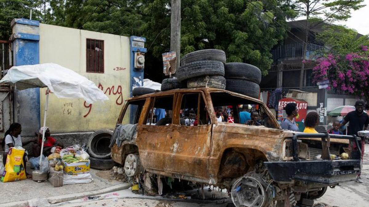 Burned out car in the Haitian capital.
