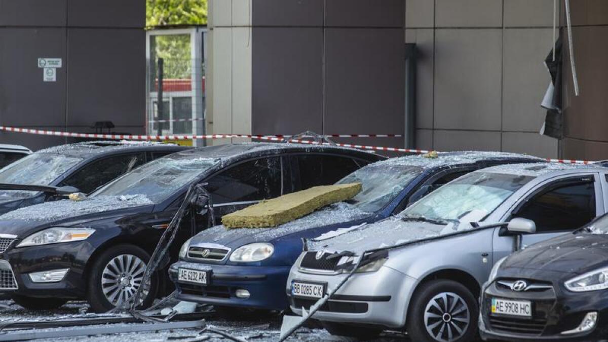 Damaged cars in Dnipro