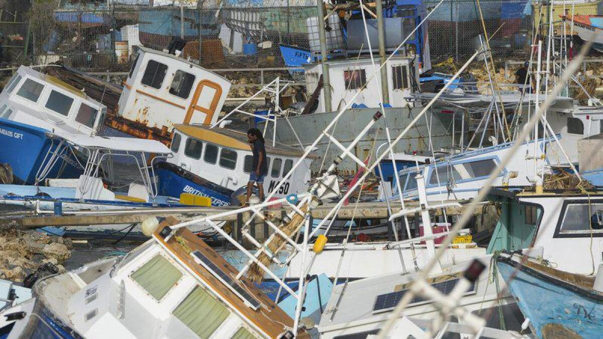 Fishing vessels damaged by Hurricane Beryl in Barbados