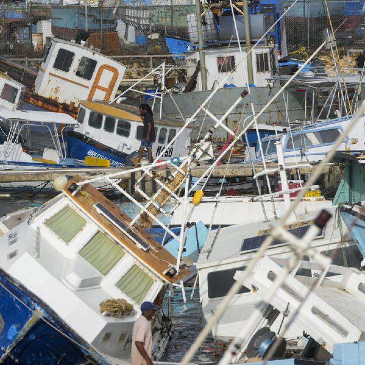 Fishing vessels damaged by Hurricane Beryl in Barbados
