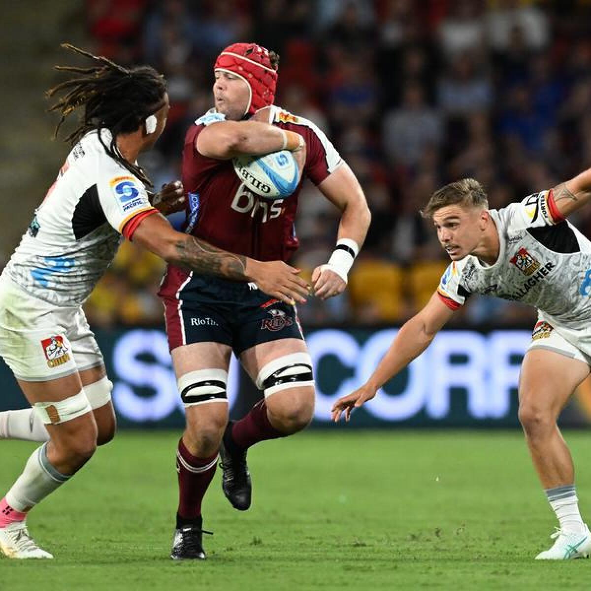 Queensland Reds No.8 Harry Wilson runs with the ball. 