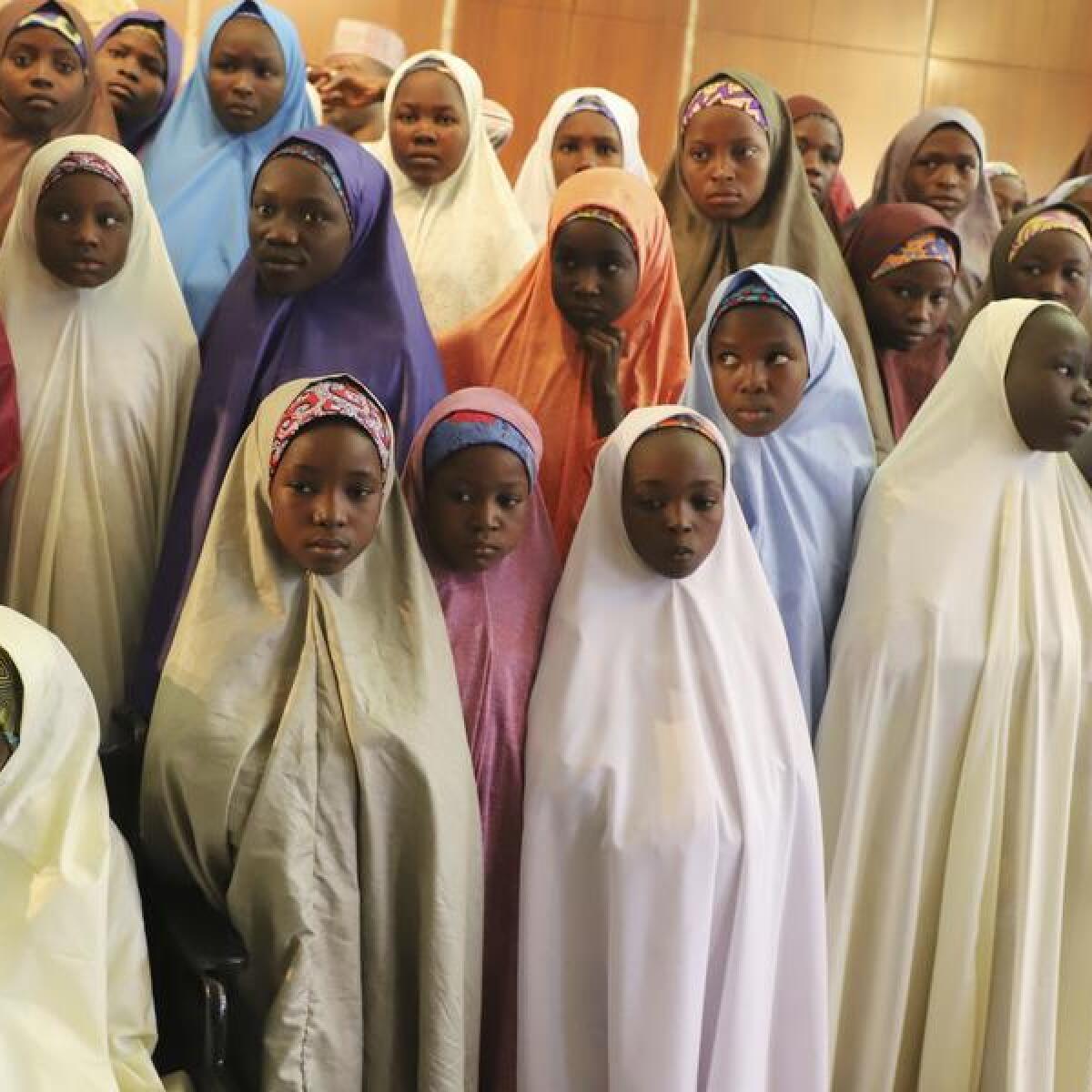 Recently freed schoolgirls who were held captive by Boko Haram in 2018