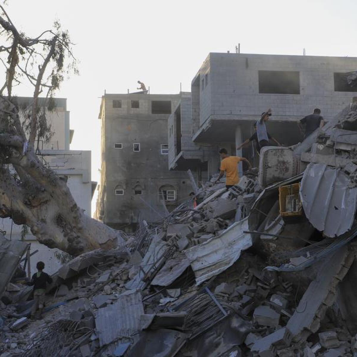 Buildings destroyed in an Israeli air strike in Gaza