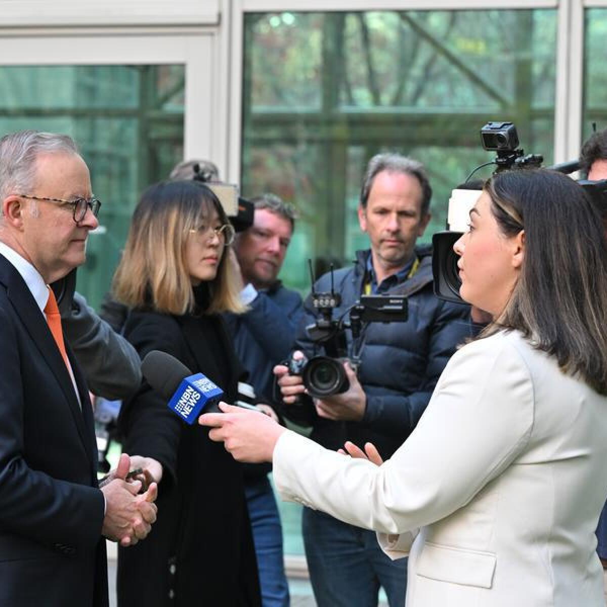 PM Anthony Albanese during television interviews after the Budget