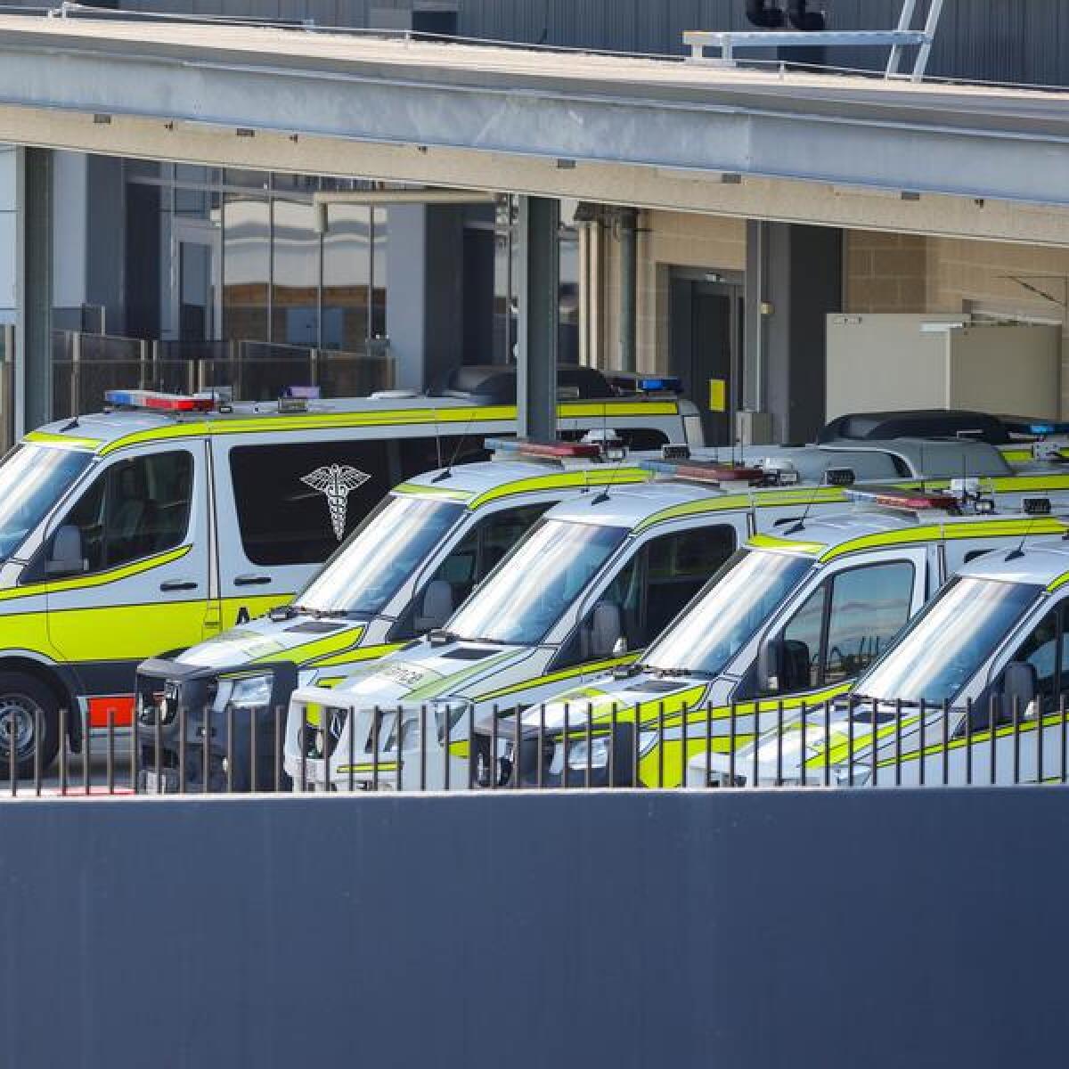 Ambulances queuing at Princess Alexandra Hospital, Brisbane