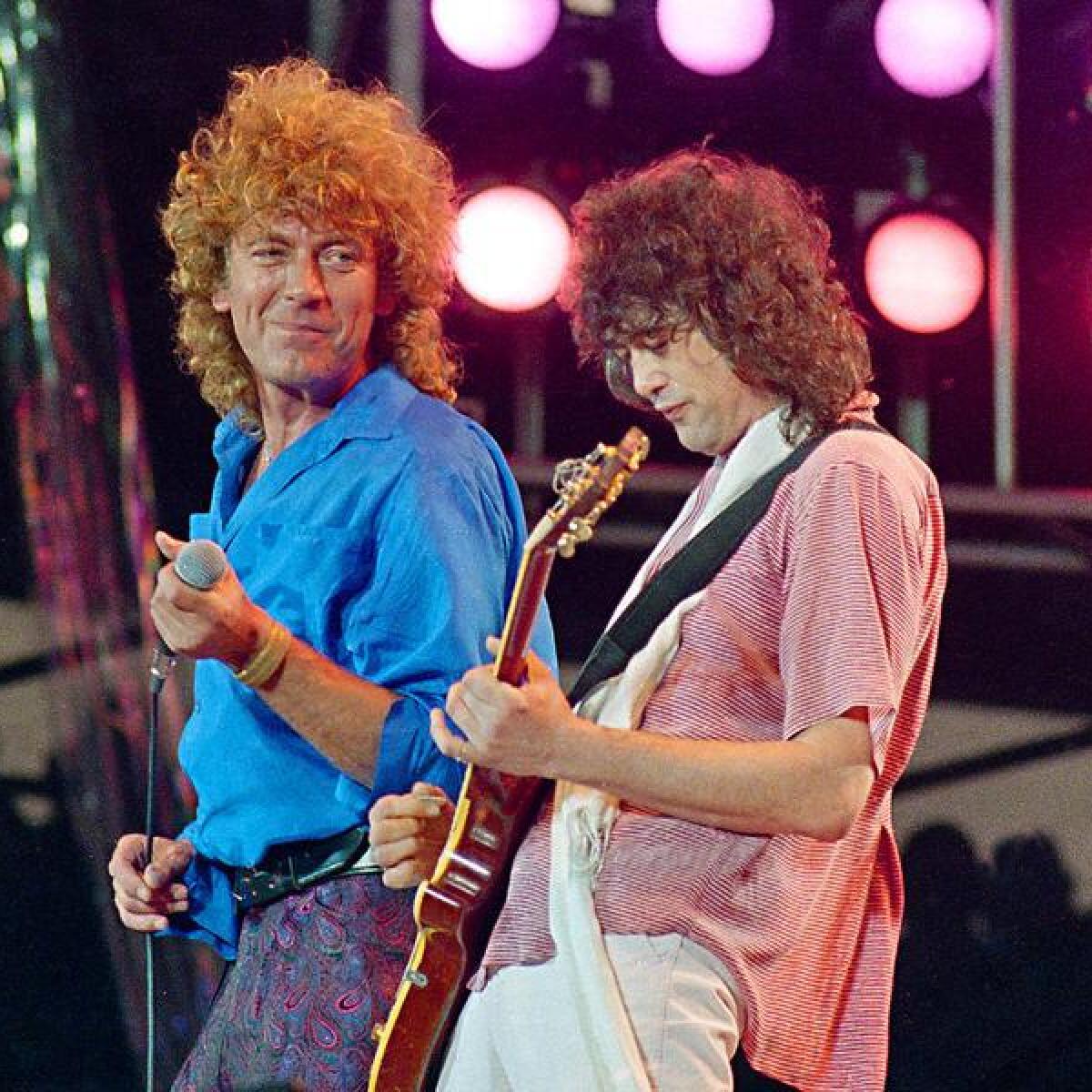 Robert Plant and Jimmy Page performing in 1985 
