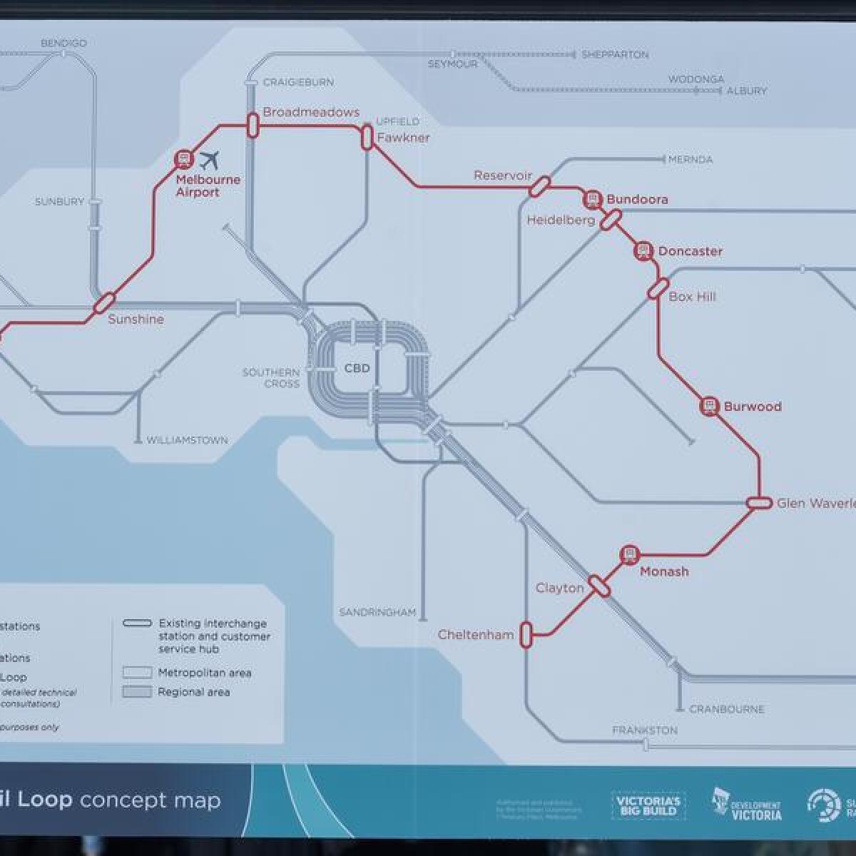 A map of Melbourne's suburban rail loop.