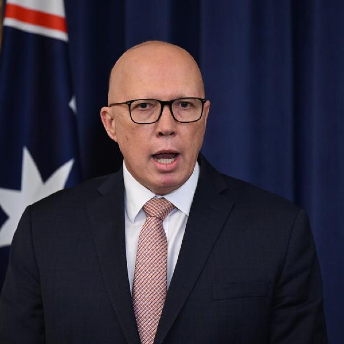 Peter Dutton at a press conference.