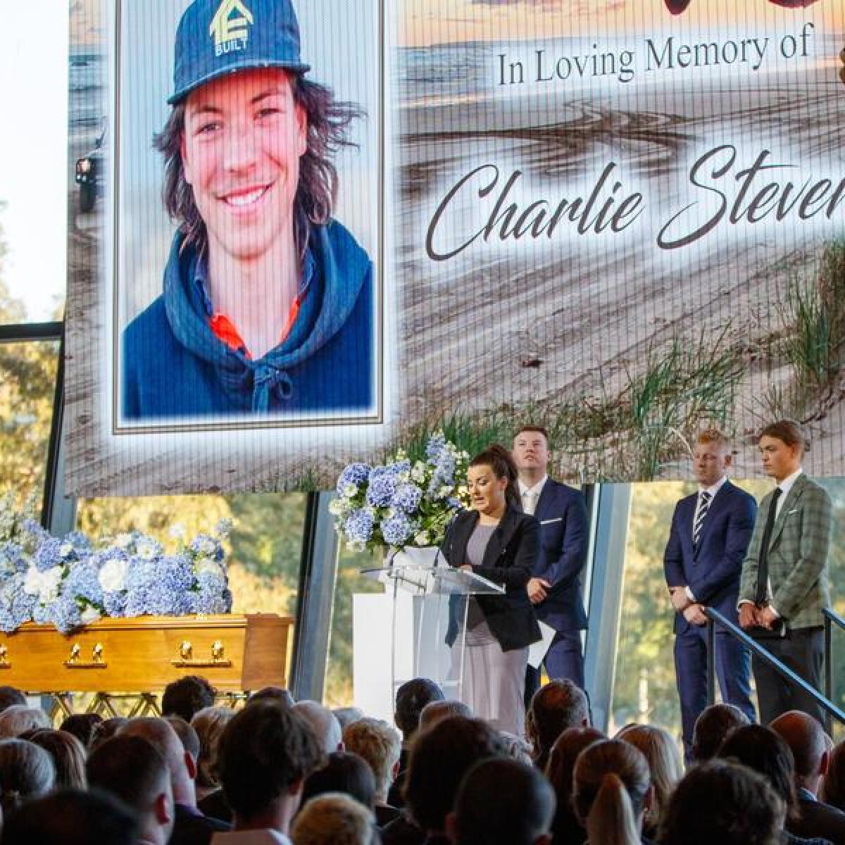 The siblings of Charlie Stevens at his memorial service
