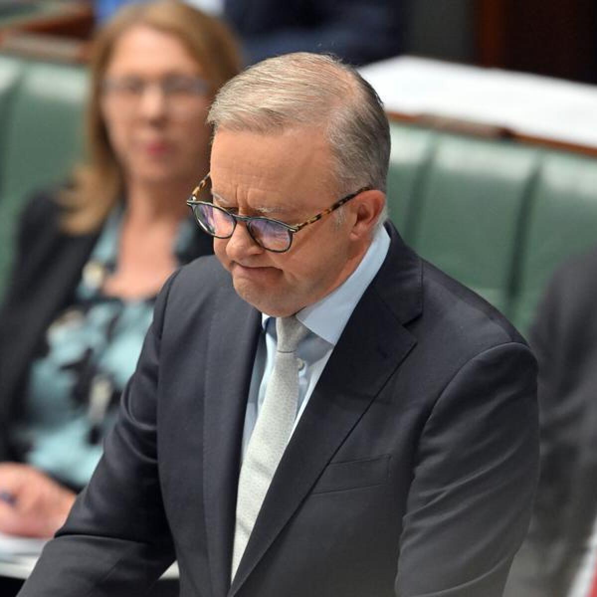 PM Anthony Albanese during a condolence motion for the victims.
