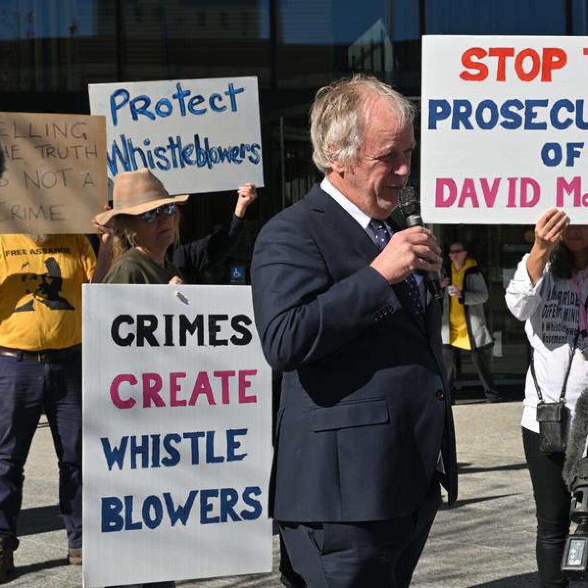 Supporters of David McBride outside the Supreme Court in Canberra.