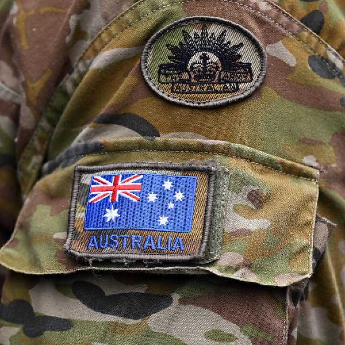 An Australian flag on the uniform of Australian Army personnel