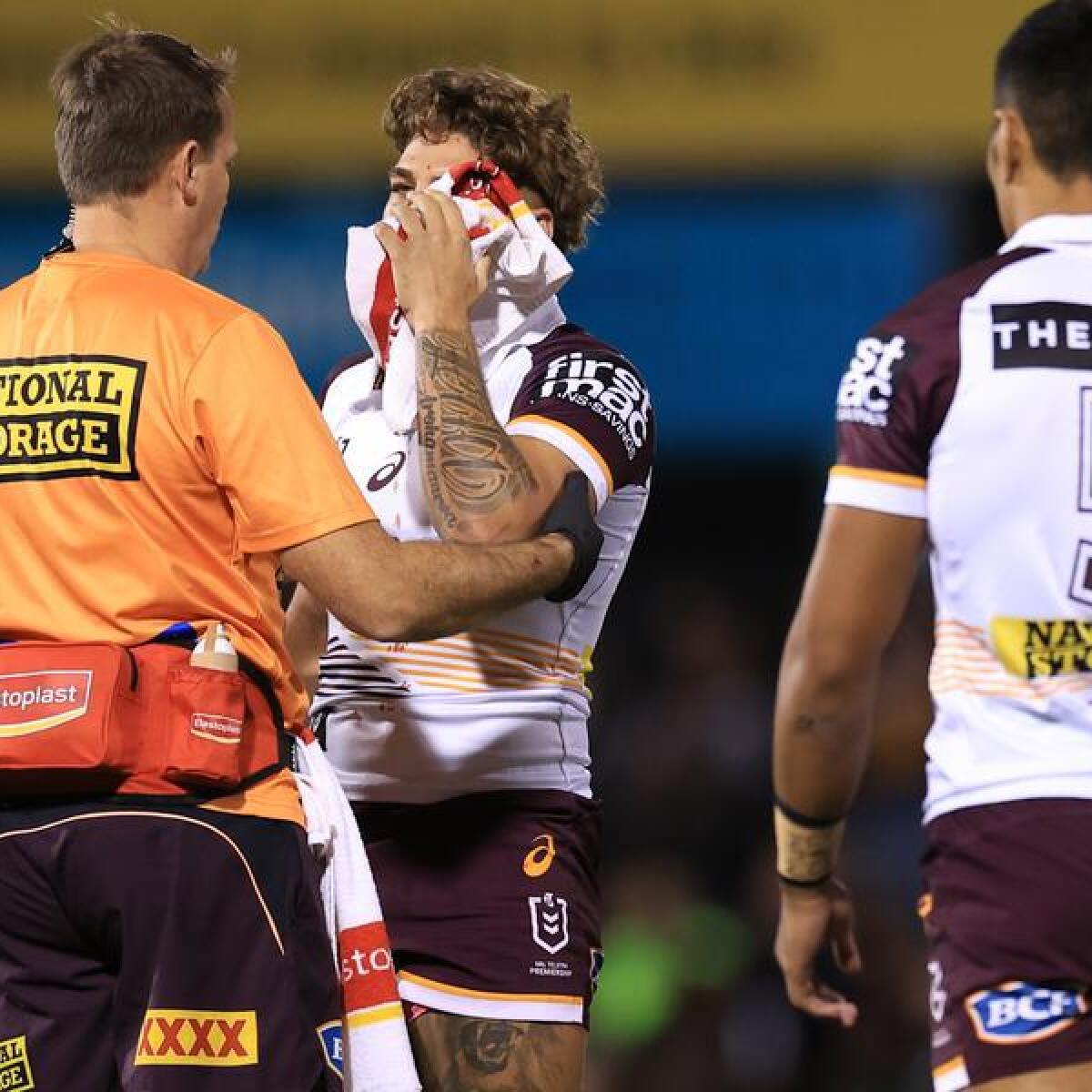 Reece Walsh is injured for the Broncos against Penrith.