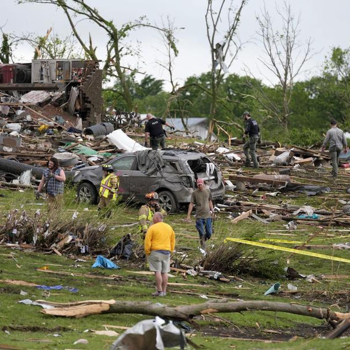 Tornado-damaged homes in Greenfield, Iowa