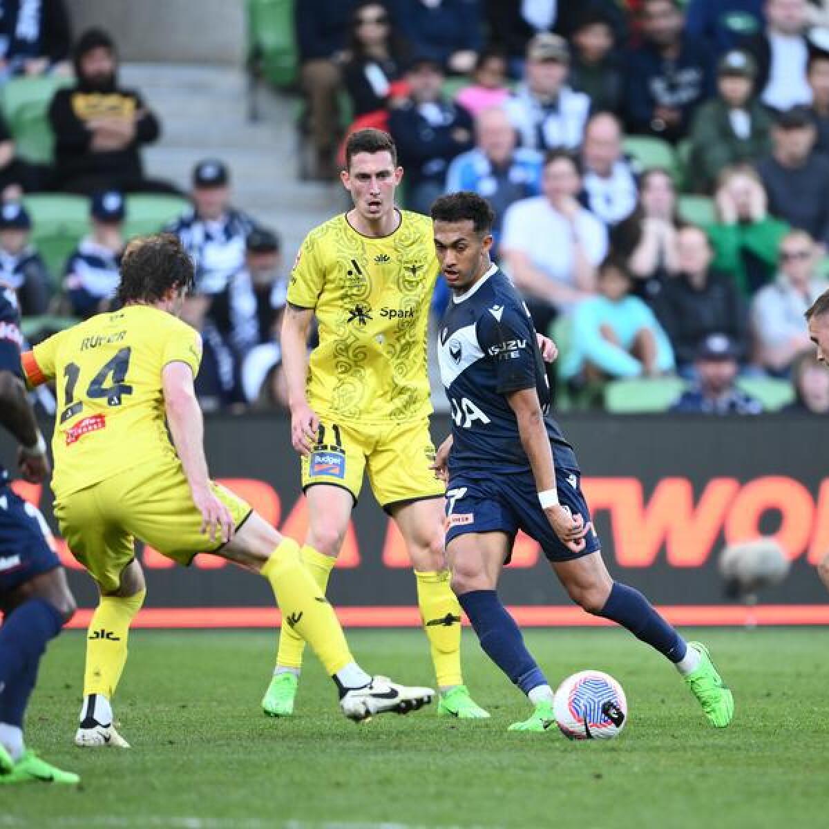 Action from Melbourne Victory v Wellington Phoenix.