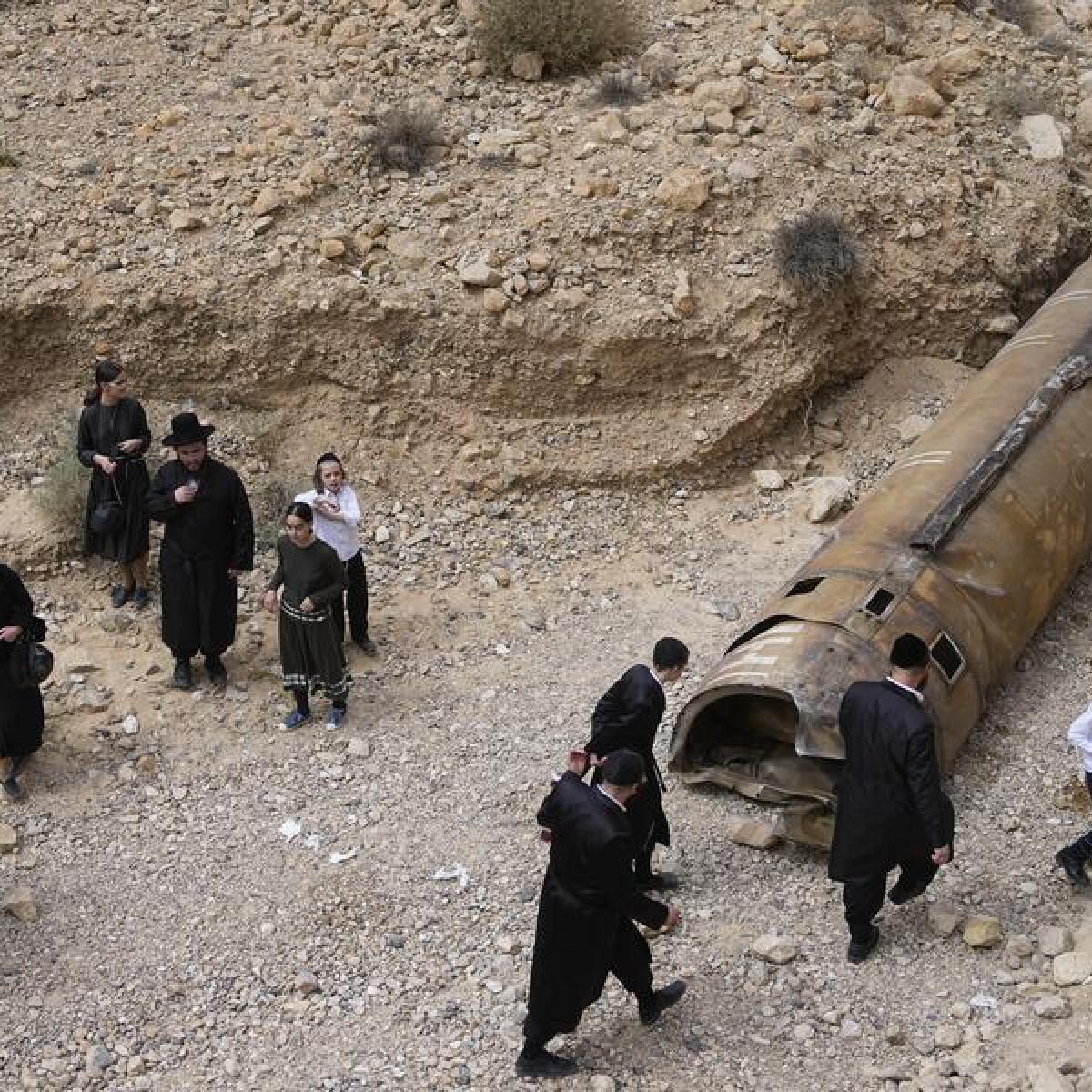 The remains of an intercepted Iranian missile in Israel.
