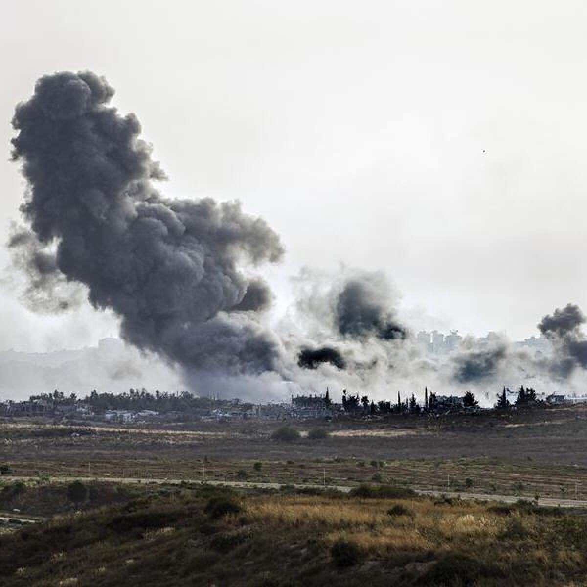 Smoke rises following an Israeli air strike in the Gaza Strip