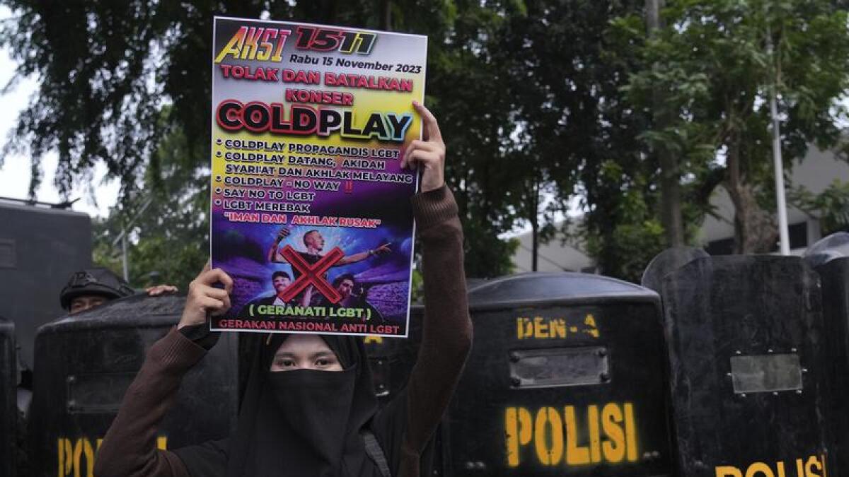 A rally against British band Coldplay ahead of its concert in Jakarta
