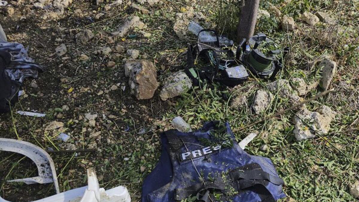 Protective vest of one of two killed Al-Mayadeen employees