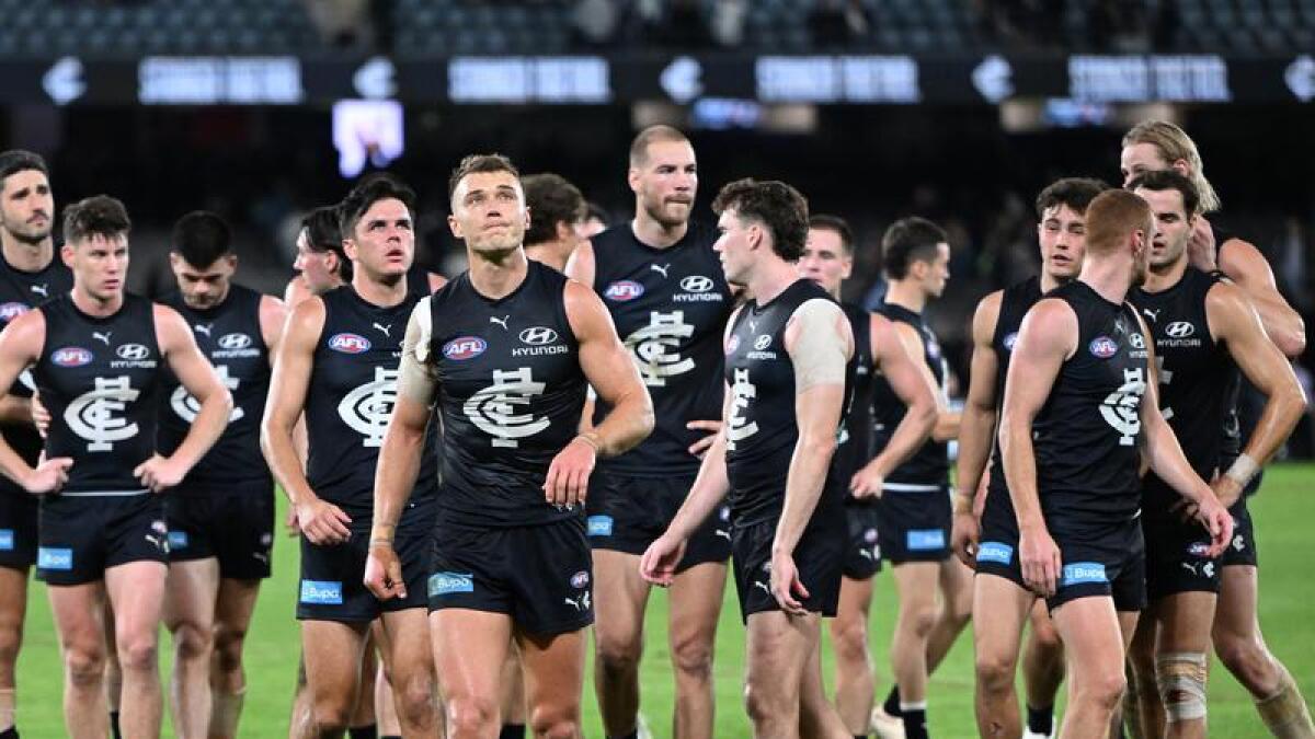 Carlton leave the field after their tight round-five loss to Adelaide.
