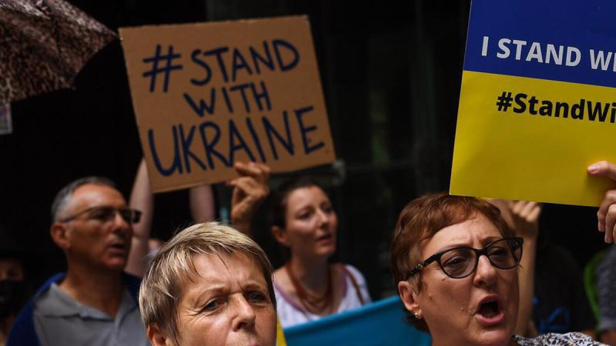 A protest in Sydney against Russia's invasion of Ukraine