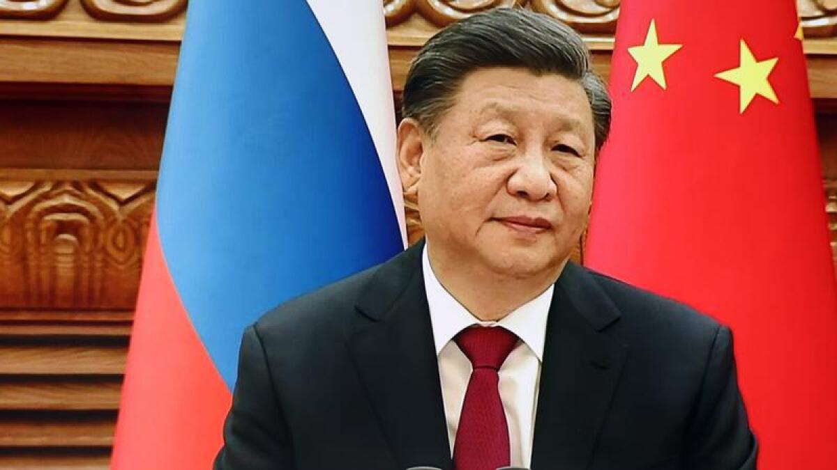 Xi Jinping during a video conference with Vladamir Putin in December.