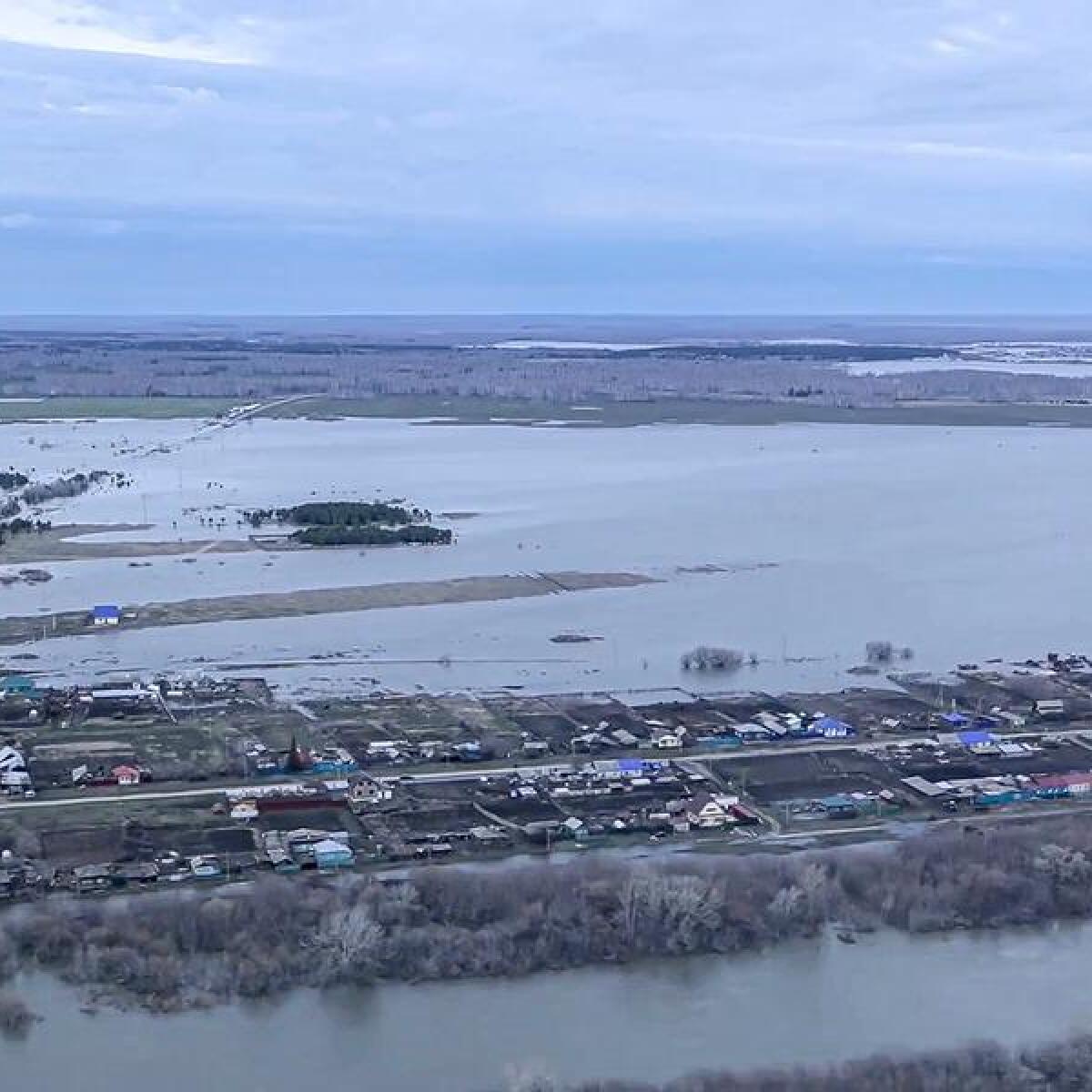 A flooded area on the Tobol river in the Kurgan region, Russia