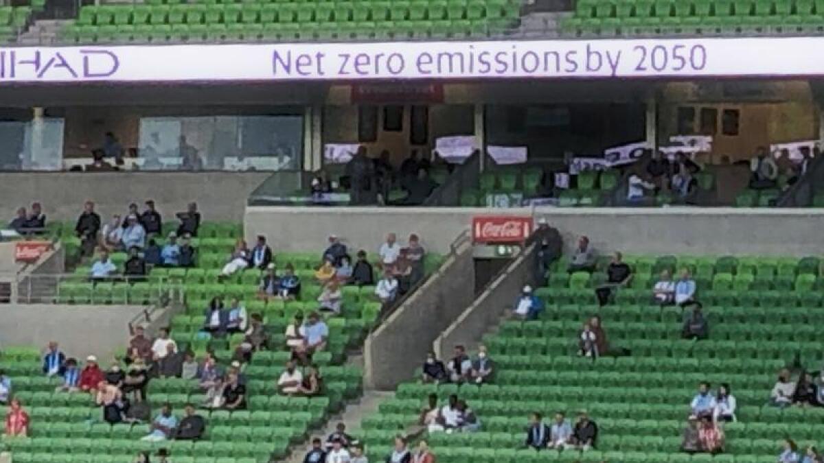 Etihad net zero signage at AAMI stadium 
