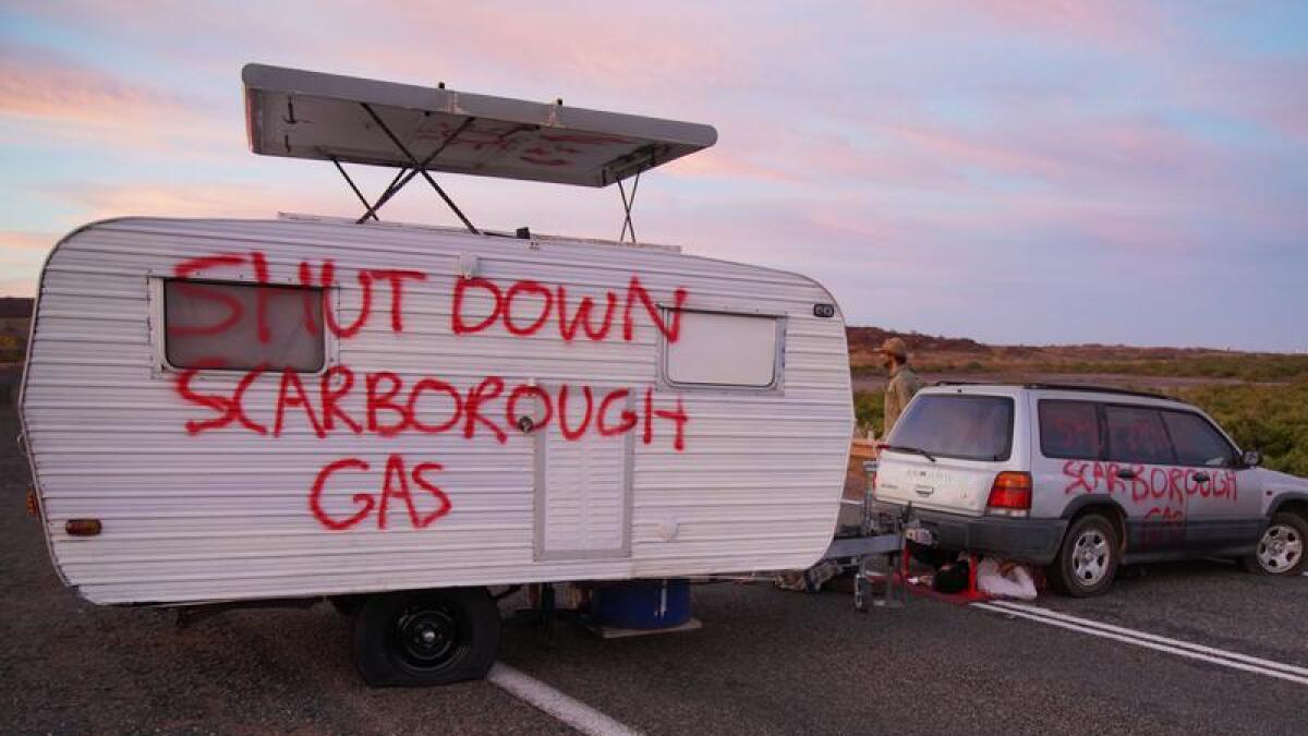 Protesters blocking access to Woodside's Burrup Hub (file image)