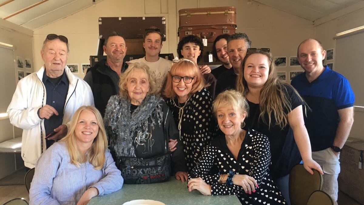 Former Benalla Migrant Camp resident Janina Bondarenko at Hut 11 with her husband Otto Reiche, her daughters Brigitte and Teena, her son Anthony, in-laws Shane, Charlie and Sheryn and grandchildren Anthony, Robert, Monique and Presley.