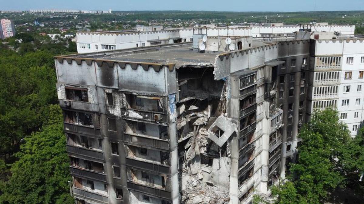 Damaged buildings in Kharkiv