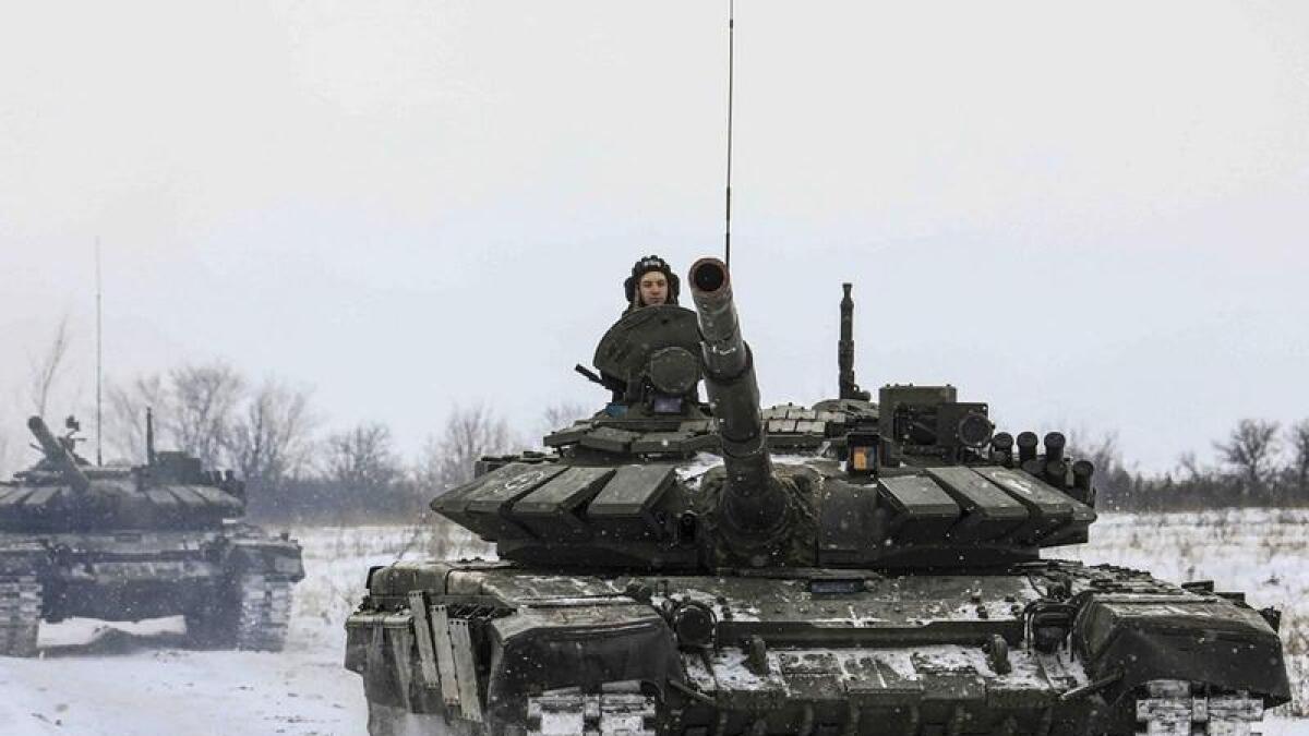 Russian tanks during military drills.
